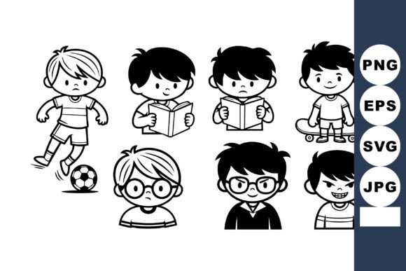 Kids Playing Soccer, Reading & Skateboarding Graphics