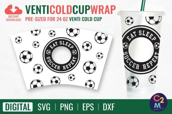 Soccer Venti Cold Cup 24oz Graphics & Tumbler Wraps