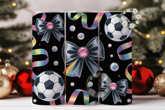 Sparkly Soccer Bows 20oz Tumbler Wrap Graphics